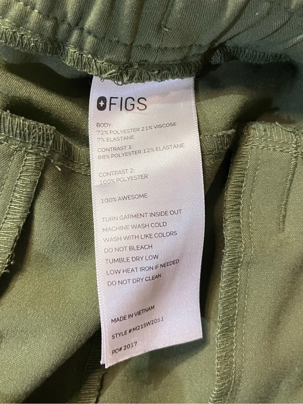 Figs Tansen Jogger Scrub Pants, Olive Green, Sz XL